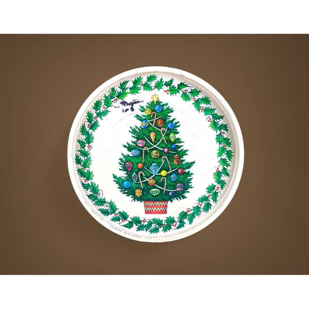 Vintage Christmas‎ Serving Tray or Decor Tree and Holly 1960s? AS IS